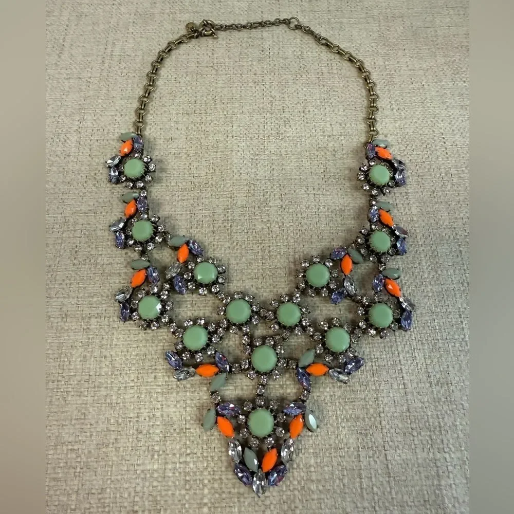 J Crew Green Multi Rhinestone Statement Necklace - Picture 3 of 3